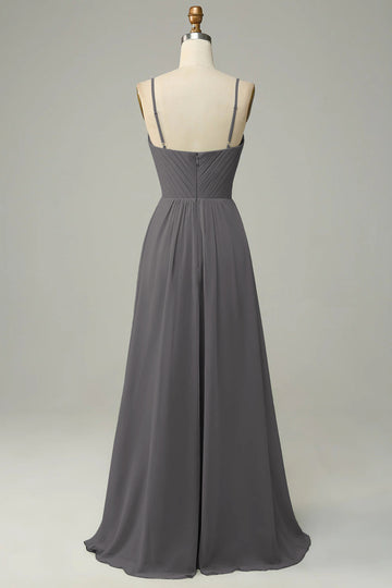 Tirantes de Espagueti Vestido de Dama de Honor Sin Mangas Gris acero